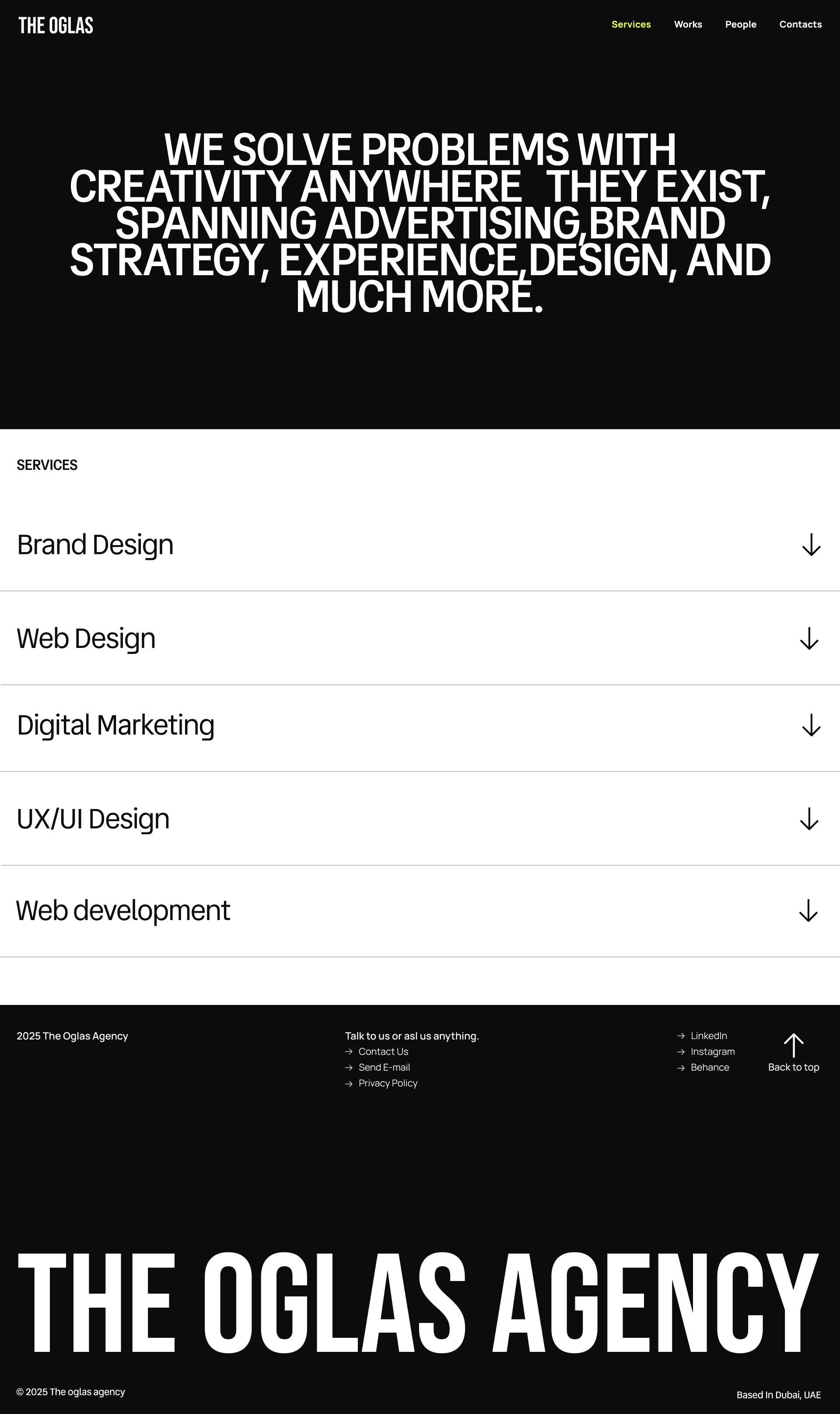 The Oglas Agency services page design